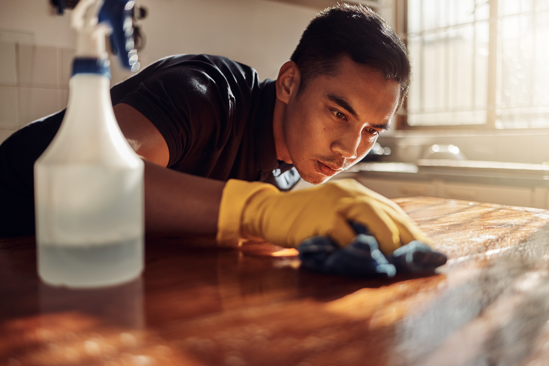 man struggling with ocd compulsions of repeatedly cleaning